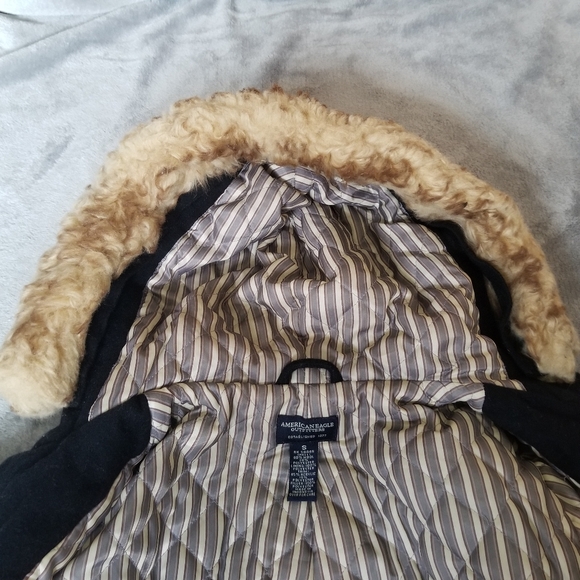 American Eagle Wool Leather Wooden Toggle SM PeaCoat Hooded Womens - Picture 5 of 11